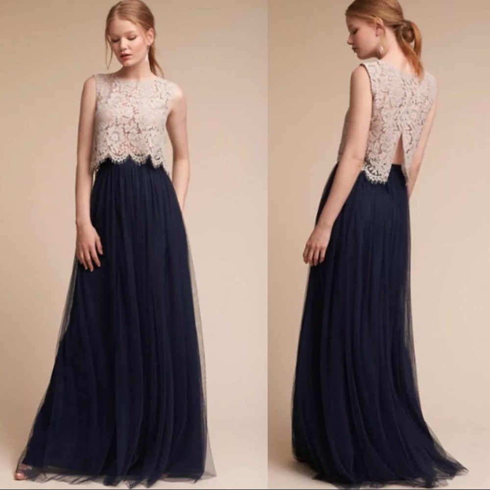 BHLDN Jenny Yoo Navy Louise Tulle Maxi Skirt 14